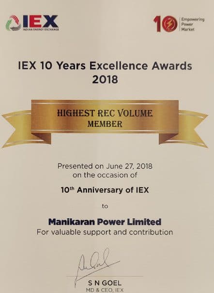 IEX award: Highest REC volume member