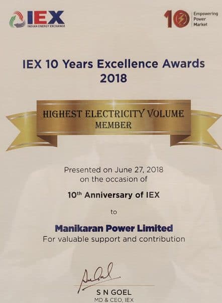 IEX award: Highest electricity volume member